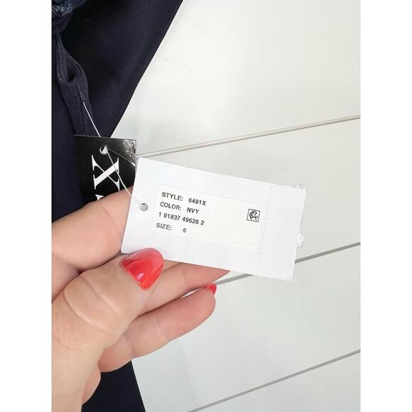 XSCAPE Navy Blue Off Shoulder Ruched Floor Length Evening Gown Dress Size 6 - Picture 6 of 13